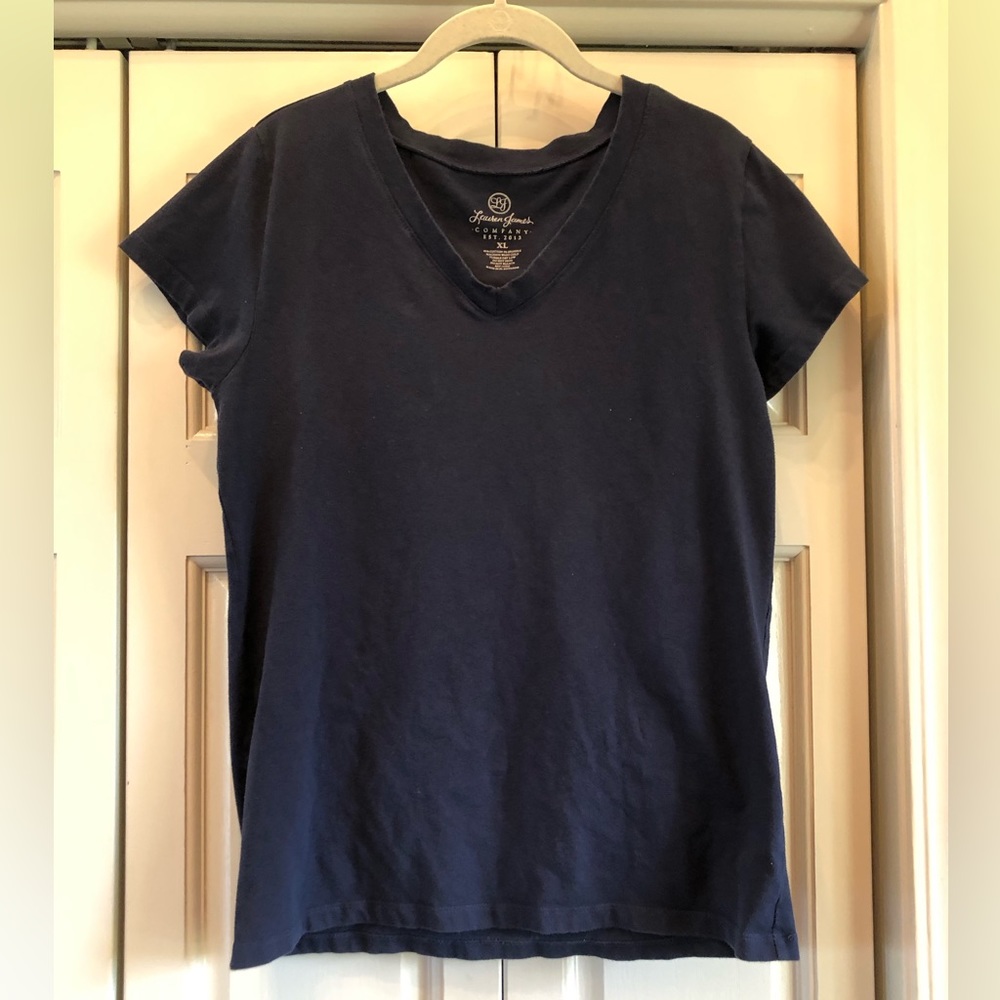 Lauren James navy blue short/cap  sleeve v neck, XL